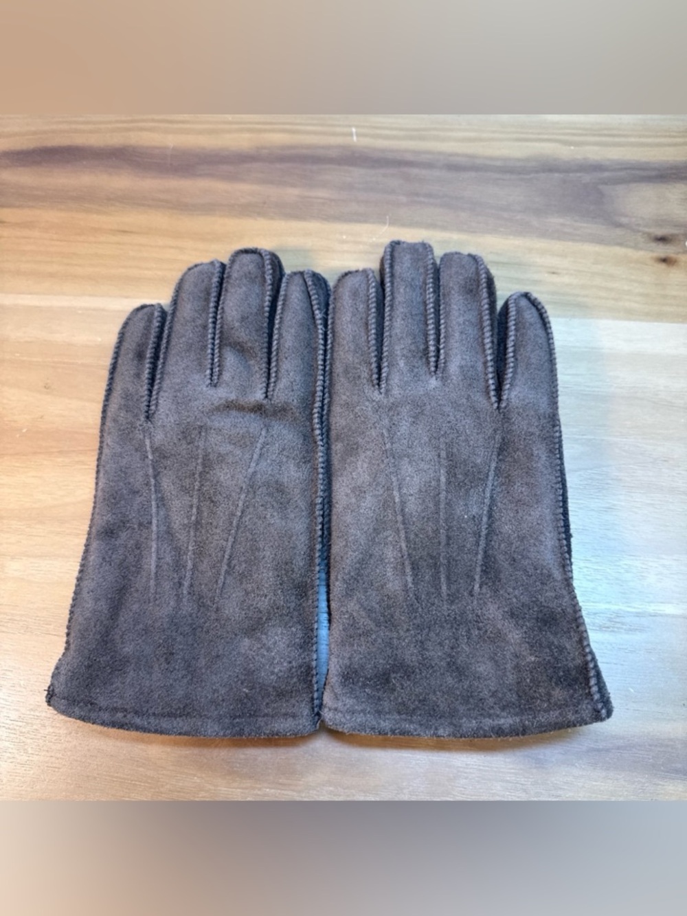 Men's Genuine Leather‎ Suede Gloves Brown Size Large Fur Lined Top Stitched